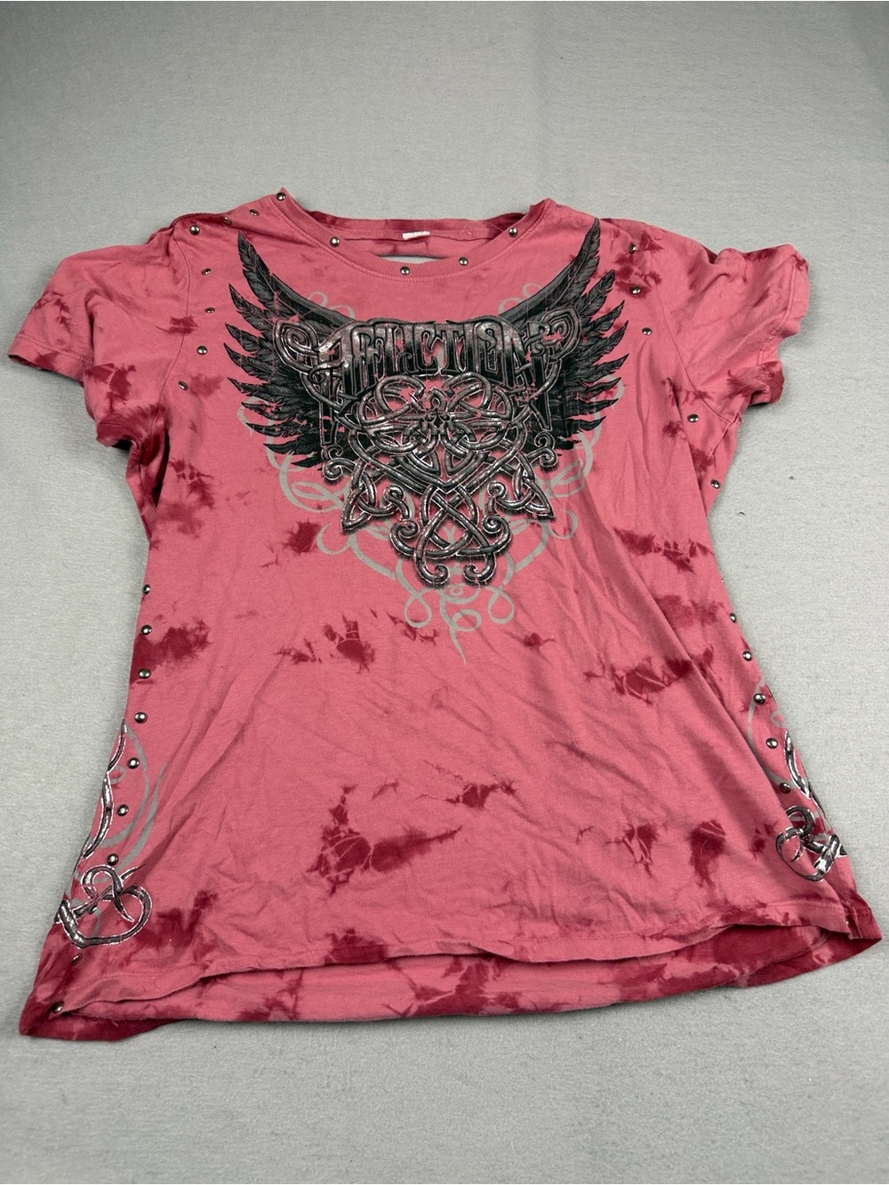 Affliction Women's Celtic Heart T-Shirt Studded Sz XL Y2K
